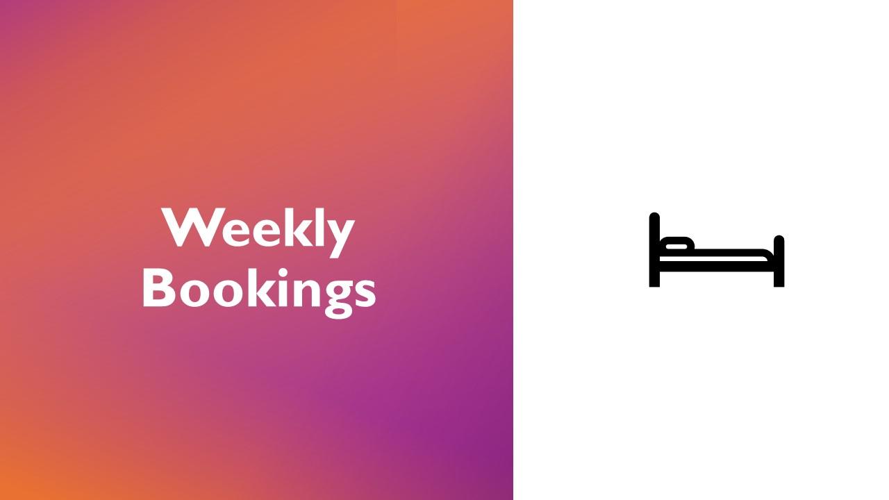 An image that reads: "Weekly Summer Bookings"